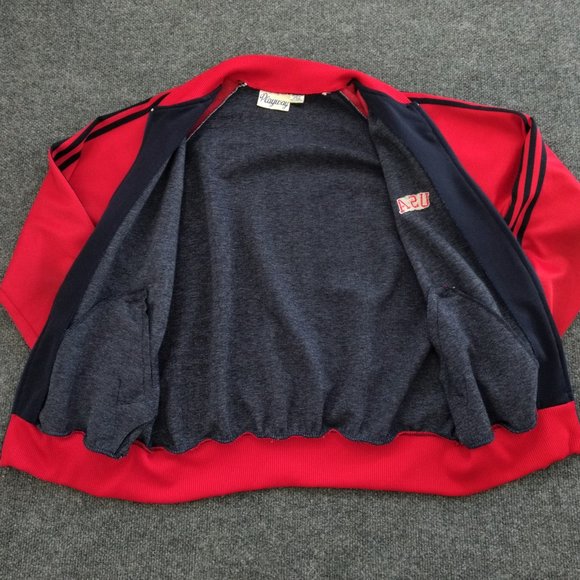 PLAYWAY Vintage Men's L Track Jacket Red‎ Blue Zip Pockets Striped Long Sleeve - Picture 8 of 14